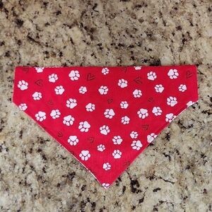 Reversible Over-the-Collar Valentines Dog Bandana with Paw Prints and Hearts